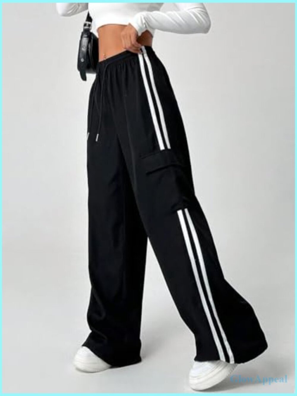 Wide Leg Cargo Sweatpants Drawstring Waist Jogger Pants with Pockets - Picture 4 of 5